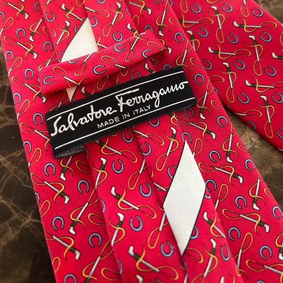 Salvatore Ferragamo Other - Salvatore Ferragamo Silk Tie Horseshoe Riding Crop Equestrian Novelty Red